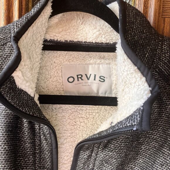 ORVIS Sherpa Lined Fleece 1/4 Zip Pullover Sweater Black & White Men's XL Tweed - Picture 3 of 13